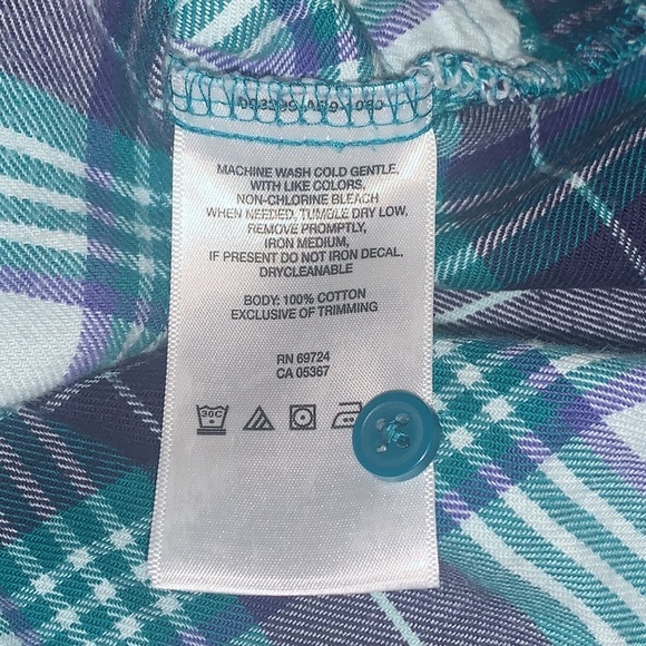 Columba Flannel Button Down Shirt Size Large Blue/Green - Picture 7 of 9
